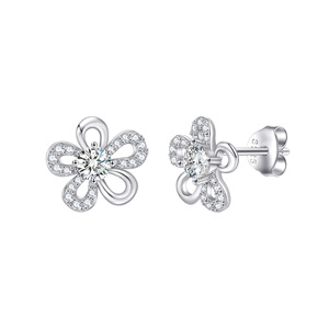 Vente directe d'usine, boucles d'oreilles en argent sterling 925, zircon, forme de flocon de neige, délicates, fines, petites fleurs, pour femmes, exquises - Product Image 1