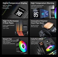 Gamer-X 5V ARGB PWM CPU Disipador de calor 120mm Cojinete de fluido Fácil instalación 4 Tubos de calor Caja de la computadora Computadoras para juegos Smart Digital