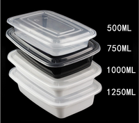 Boîte Bento jetable en plastique PP pour micro-ondes, 1 compartiment, contenants alimentaires, boîte à lunch surgelée, 500/750/1000 ml