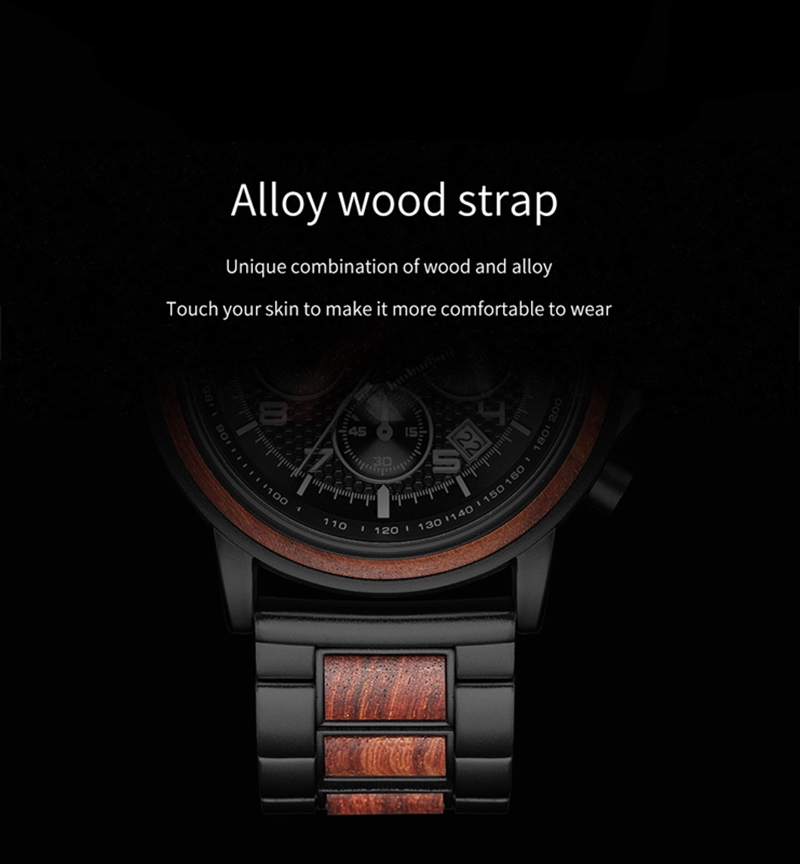 Kunhuang New Men's Calendar Watch Alloy Wood Waterproof Fashion Watch Independent Hot Sale Gift Chronograph Stop Watches