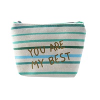 Vente en gros Mini pochette unisexe écologique simple en tissu toile coton avec fermeture éclair Imprimé personnalisé vert pour l'extérieur Porte-monnaie de voyage en métal