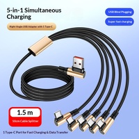 Câble de charge super rapide USB-A Type-C 6A 5-en-1 de 1,5 m pour téléphone portable Android, avec tête coudée, vente en gros