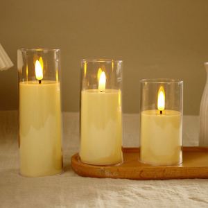 Battery Operated LED Candle Pillar 3D Flame Remote Control D5.5cm Wedding Birthday Party Christmas Easter Home Decoration <b>Table</b> - Product Image 3