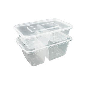 Boîte à lunch jetable à 2 compartiments, transparente, en PP de qualité alimentaire, carrée, pour emporter, usage commercial - Product Image 1