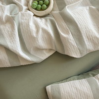 Parure de lit gaufrée rayée vert clair, résistante aux plis, facile à laver, 3 pièces, en polyester, pour hôtel et gîte