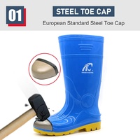 Bottes de pluie de sécurité OEM en PVC bleu pailleté, hauteur genou, anti-perforation, imperméables, avec embout en acier, résistantes à l'huile et aux acides, antidérapantes pour hommes