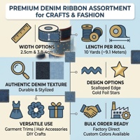 Ruban en denim de luxe personnalisé, bord festonné, imprimé étoile dorée, 2,5 cm 4 cm, pour Noël, bricolage, artisanat, emballage cadeau, accessoires vestimentaires