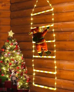 Escalera de cuerda LED de 2,5 pies de Papá Noel para exteriores, adornos navideños, decoración navideña grande para la casa