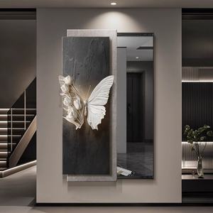 Miroir mural escamotable intégral de luxe avec effet de peinture décorative, motif papillon, pour entrée et dressing - Product Image 3