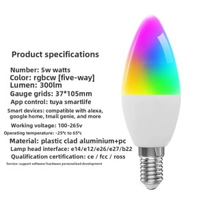Lampe à LED intelligente WiFi en aluminium, lumière de bougie, commande vocale Alexa, RGBCW, lampe de table, ampoule pointue <span class=keywords><strong>E14</strong></span>, Tuya <span class=keywords><strong>Smart</strong></span> Life - Product Image 2