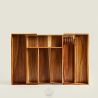 Organisateur de couverts extensible en bois d'acacia écologique, bloc à couteaux à 5-7 compartiments pour tiroirs de cuisine et de garage