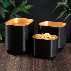 48oz 10 "x8" đen vàng sang trọng món tráng miệng bền nhôm Khay lá với nắp vật nuôi entree Take-out nhôm lá Hộp Ăn Trưa - Product Image 3