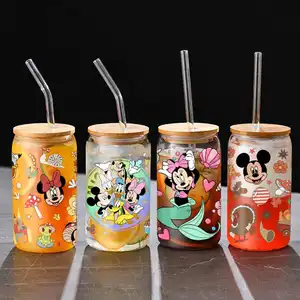 Valentines Day DIY Libby Glass Waterproof Decals Mickey Minnie 3D UV DTF Cup Wrap Transfers Stickers For 16oz Cup Wrap