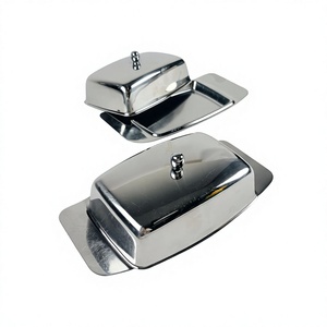 Plateau à beurre en métal avec couvercle, en acier inoxydable de haute qualité, pour la restauration, la présentation de la vaisselle - Product Image 1