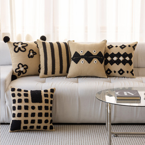 Hemo Geometric <b>Throw</b> Pillow Square Nordic Style Removable Living Room Decor Jute Loop Pile <b>Beige</b> Black Pattern - Product Image 4