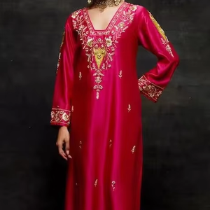 Dazzling Long Kurta Pant <b>Dress</b> Embellished Crystal Glass Beads Dabka Resham Wedding/Party-Wear Featuring Lace Button - Product Image 5