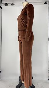 Personnalisé solide <span class=keywords><strong>velours</strong></span> <span class=keywords><strong>velours</strong></span> deux 2 pièces ensemble femmes automne hiver vêtements pleine fermeture éclair haut court fusées pantalons femmes ensembles décontractés - Product Image 5