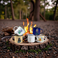 Vente en gros de tasse de camping de voyage vintage de 12oz, cadeaux d'extérieur en émail métallique de sublimation imprimés avec logo personnalisé et capacité de 350ml
