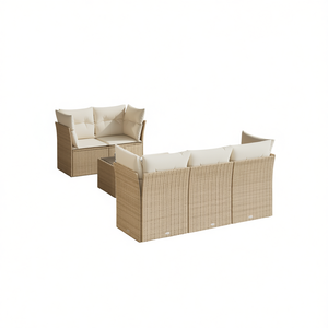 Conjunto de sofás de ratán beige para patio, 11 piezas, diseño contemporáneo, muebles de jardín para exteriores - Product Image 1