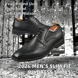 Chaussures de bureau pour hommes à lacets, bout fermé, en cuir PU, coupe ajustée, toutes saisons, haute qualité, modèle 2026, vente chaude - Product Image 2