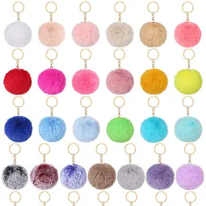 New Imitation Lazy Rabbit Plush Ball Keychain Embryo Fluffy Artificial Fur Pompom Keychain