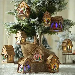 Dorf einzigen-geschichte dach häuser vintage weihnachten baum hängende dekoration holz haus mit led licht