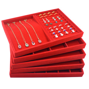 Bán buôn tùy chỉnh sang trọng nhung đỏ khay đồ trang sức hiển thị khay Vòng Vòng cổ Khay cho Vàng Mỹ cửa hàng đồ trang sức - Product Image 1