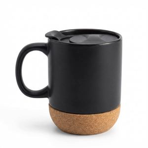 Mug en céramique de porcelaine personnalisé avec logo, fond en liège, couvercle anti-fuite, 350 ml, finition mate, résistant aux hautes températures, prix usine OEM/ODM - Product Image 1