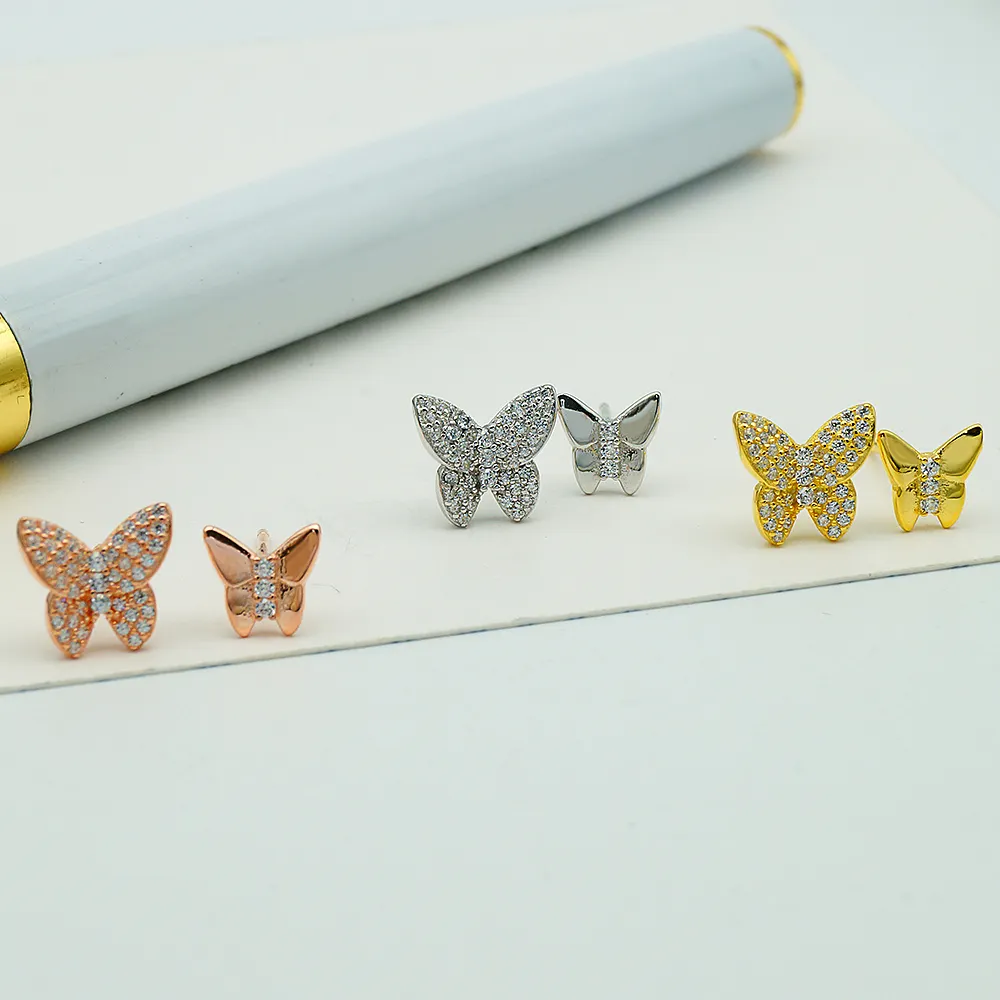 Trendy Plated Gold Earrings 925 Sterling Silver Jewelry Making Supplies Manufacturer Women Butterfly Stud Earring
