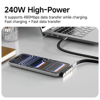 Câble de charge rapide USB-C vers USB-C 240W avec blindage en nylon tressé et support de rangement portable compatible avec iOS