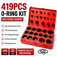Kit de Reparación de Juntas Tóricas NBR de 419 Piezas, Surtido de Sellos de Aceite con Herramientas de Gancho, Juego de Anillos de Sellado de Caucho de Nitrilo en Estuche Rojo