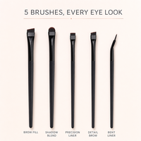 5-teiliges Eyeliner-Pinsel-Set mit PU-Leder-Etui, Mattschwarzer Griff, Gebogene, Abgerundete, Flache Präzisionsspitzen, OEM ODM Großhandel