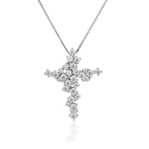 DEYIN Jewelry Supplier New Fashion Moissanite Gemstone Cross Pendant 925 Sterling Silver 18k Gold Plated Necklace For Women