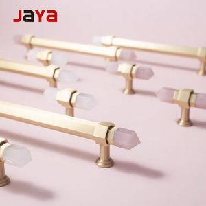 JAYA现代豪华家具五金纯实心黄铜天然水晶旋钮挂钩厨房抽屉橱柜家具门把手 - Product Image 1