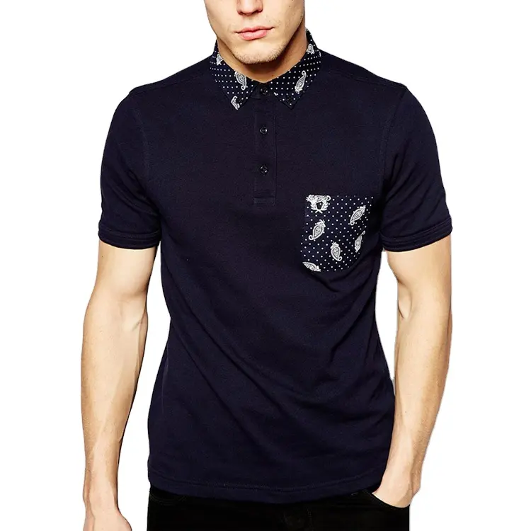 OEM卸売メンズウェア新モデルポロシャツペイズリーカラーポケットスリムフィットボタンダウンカラーメンズTシャツ