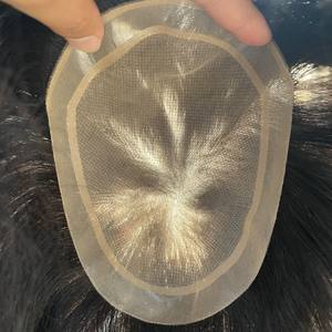 Parche de pelo tupé superior con base de seda para cabello humano completamente anudado a mano para hombres - Product Image 6