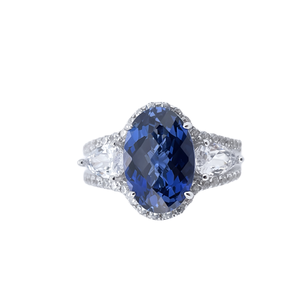 925 silver cultivated sapphire ring oval water droplet light luxury women's ring - Product Image 1