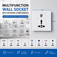 Prise murale universelle 3 broches 10A avec ports réseau Cat6/USB Type-C/fibre optique, 1 prise, norme britannique, prise électrique intelligente