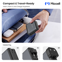 Chargeur mural USB C rapide Miccell 140W GaN avec écran couleur, 3 ports USB C et 1 port USB A, adaptateur secteur pour ordinateur portable, téléphone, voyage