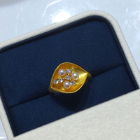 Bague ajustable en or 14 carats avec trois perles d'eau douce Aurora en forme de fleur de lys, bijoux de mode en gros