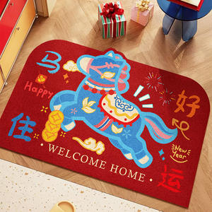 Alfombra de Entrada Tradicional Rectangular de Seda Roja con Diseño de Año Nuevo para Exteriores - Product Image 3