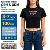 T-shirt court noir pour femme, coupe ajustée, 100 % coton, col rond, imprimé sérigraphié, style été tendance