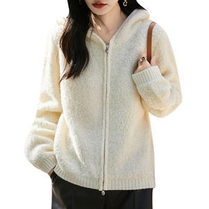 Nuovo Cardigan Invernale in Pura Lana con Cappuccio, Zip e Maniche Lunghe per Donna, Morbido e <span class=keywords><strong>Caldo</strong></span> - Product Image 5
