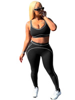Conjunto Deportivo de Dos Piezas para Mujer, Ropa Deportiva Informal, Diseño Sólido con Logotipo Frontal para el Gimnasio