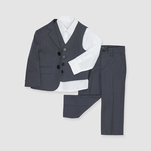 Tùy Chỉnh Trẻ Em Than Phù Hợp Với Thông Minh 4 Mảnh Trang Phục Có Áo Ghi Lê Giản Dị Áo Sơ Mi Bermuda Quần Short Rắn Mô Hình Tuổi Nhóm Trẻ Em - Product Image 2