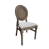 Chaise de salle à manger en bois massif de style français, dossier ovale en rotin antique, siège rembourré, mobilier traditionnel pour la maison et l'hôtel