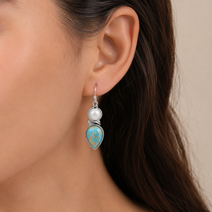 Orecchini Pendenti Vintage con Perline Blu-Verdi, Gioielli di Moda per Donne - Product Image 2