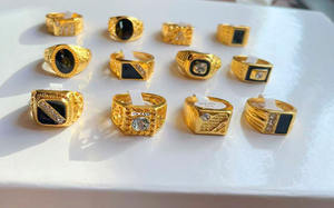 خواتم أصابع رجالية عصرية للبيع بالجملة مطلية بالذهب بتصميم هندسي من حجر الراين، خواتم ضخمة من سبيكة معدنية مرصعة بالكريستال والزركون المكعب بقصة الأميرة مناسبة لحفلات الزفاف - Product Image 6