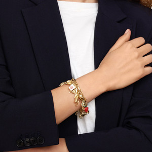 Collar con colgante de fruta de acero inoxidable chapado en oro de 18 quilates, circón con incrustaciones DIY con melocotones, fresas, manzanas - Product Image 3