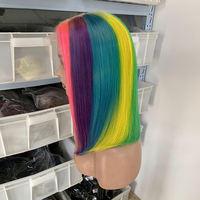 Wig Bob berwarna rambut Brasil, merah muda ungu biru kuning merah hijau pirang 613 Wig depan renda Bob, rambut Virgin untuk WANITA HITAM